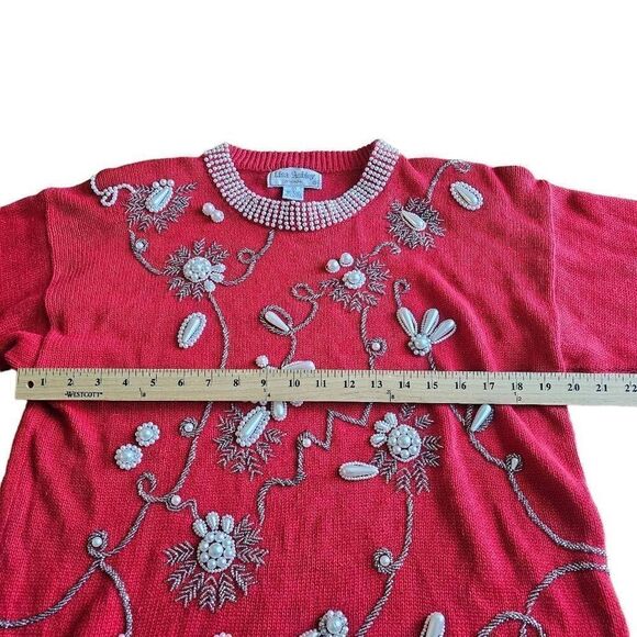 Vintage Lisa Ashley womens Sz L red embellished sweater - Picture 5 of 7